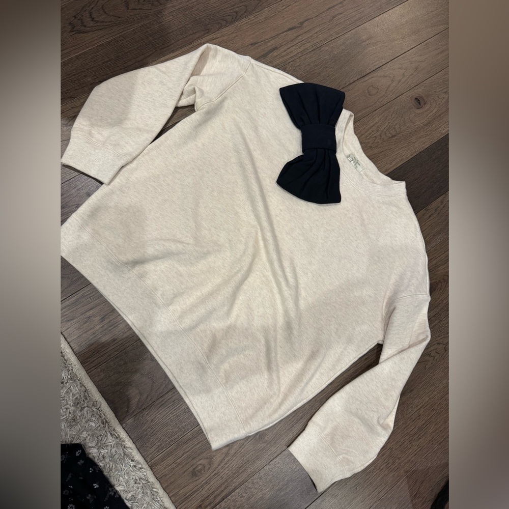 Kate Spade Cream crewneck sweatshirt with Black Bow Detail